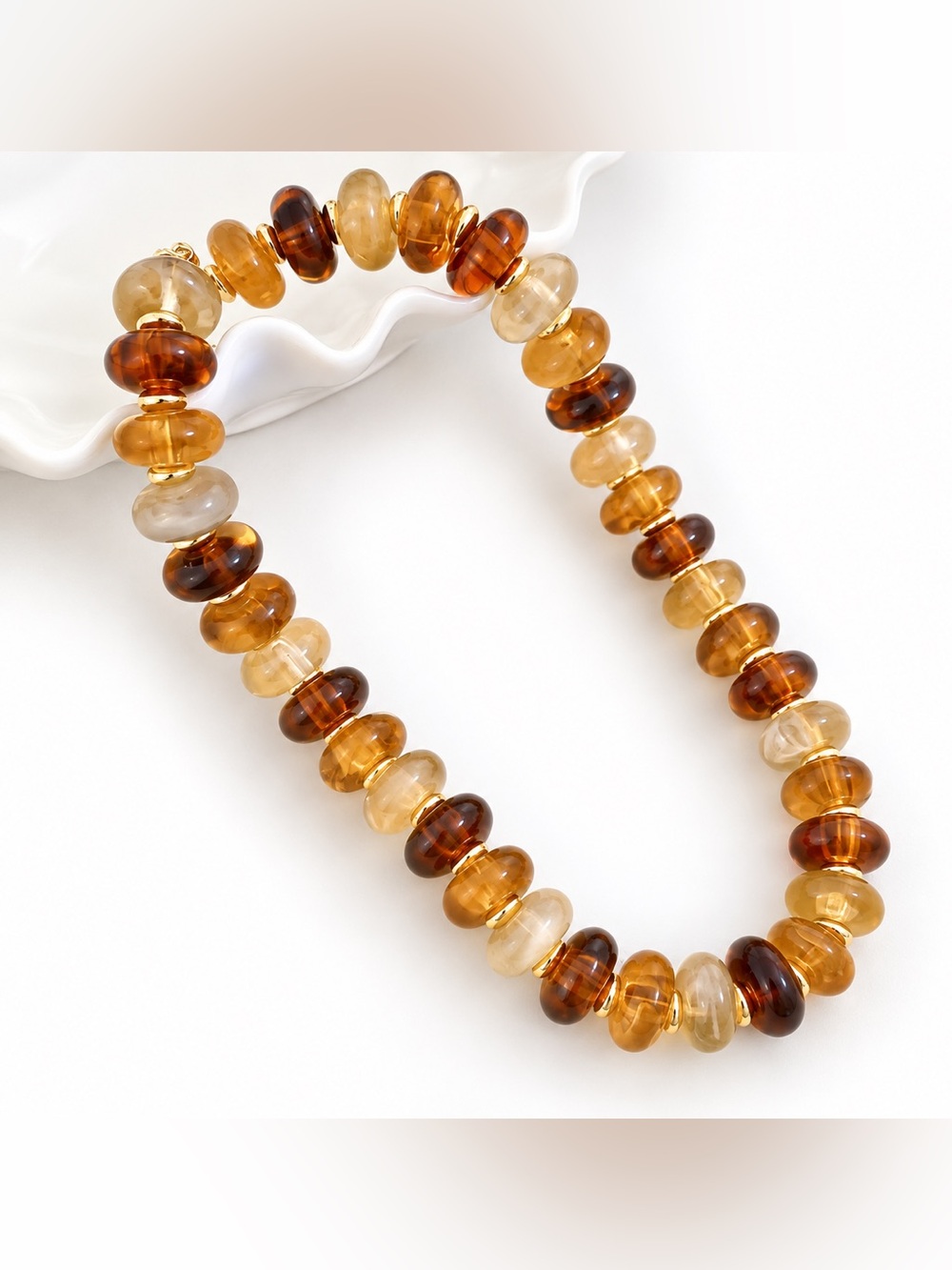 Amber-Tone Beaded Necklace - Women's Jewelry Oversized Rondelle Vintage Jewelry